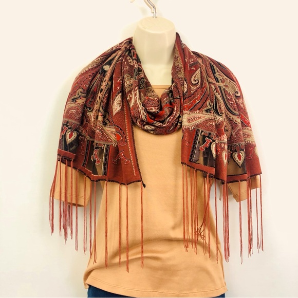 Rust Orange Black Burn Out Scarf - Picture 2 of 16
